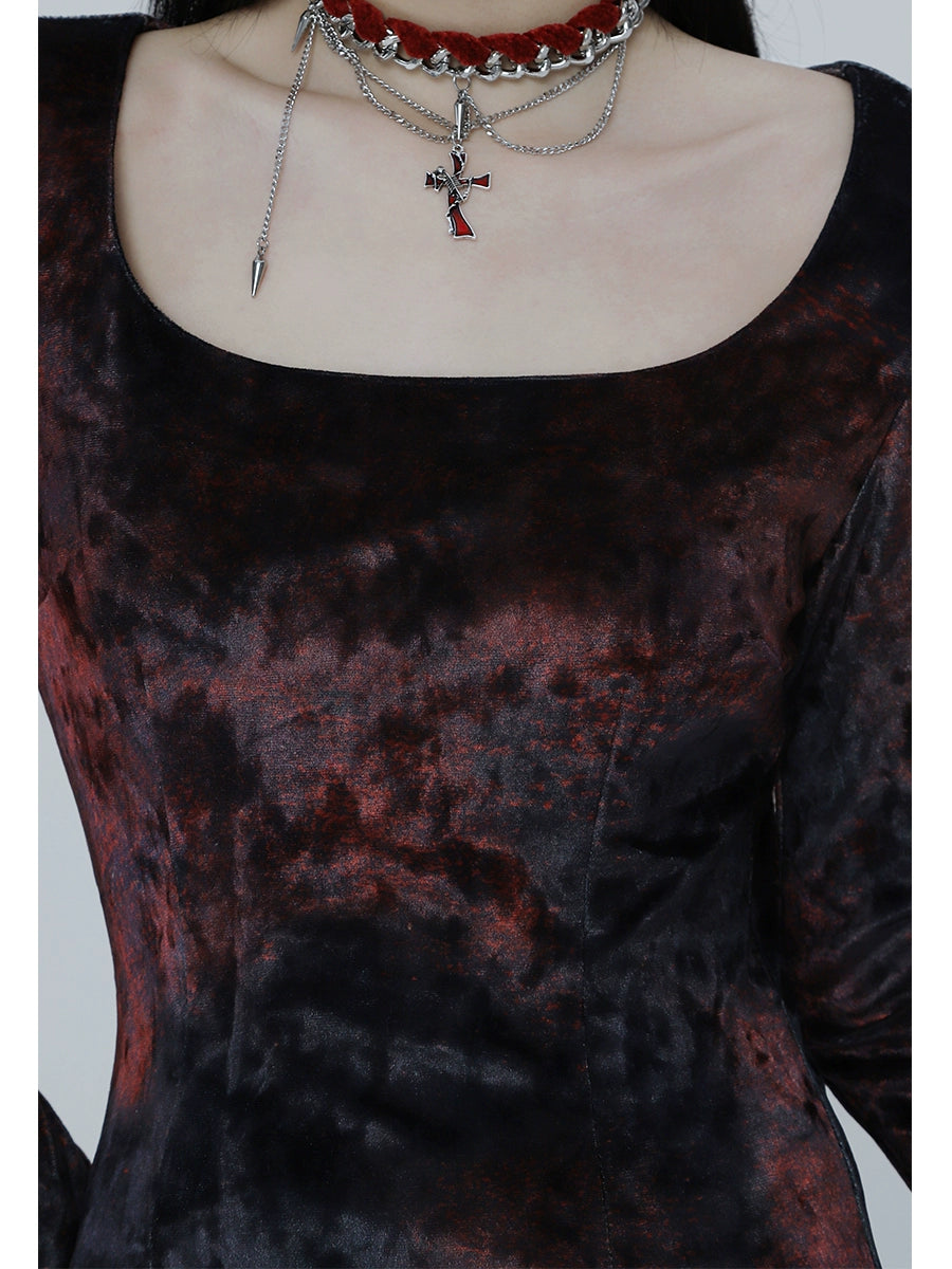 幽灵女孩黑红天鹅绒鱼尾裙,青春期礼服裙的一种款式,早春穿着