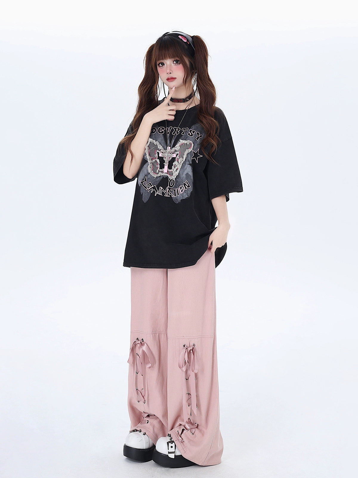 Pantalon ample à lacets en ruban de satin