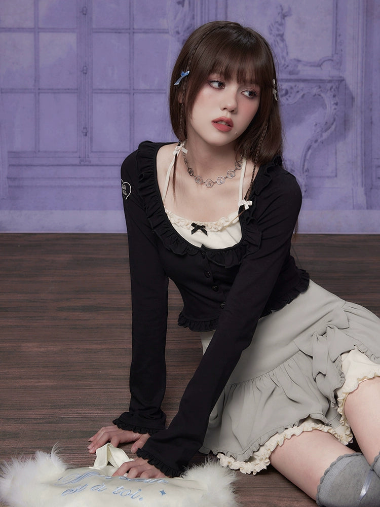 Halter Neck Faux Two Piece Ruffle Cardigan