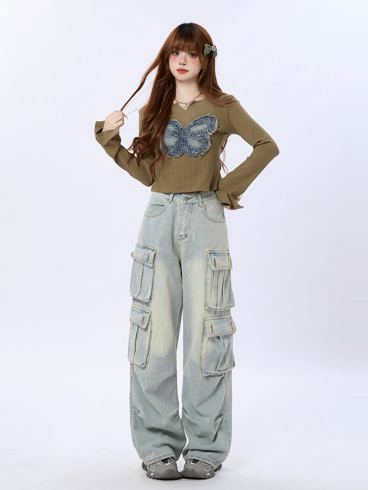 American pocket cargo washed design loose pants