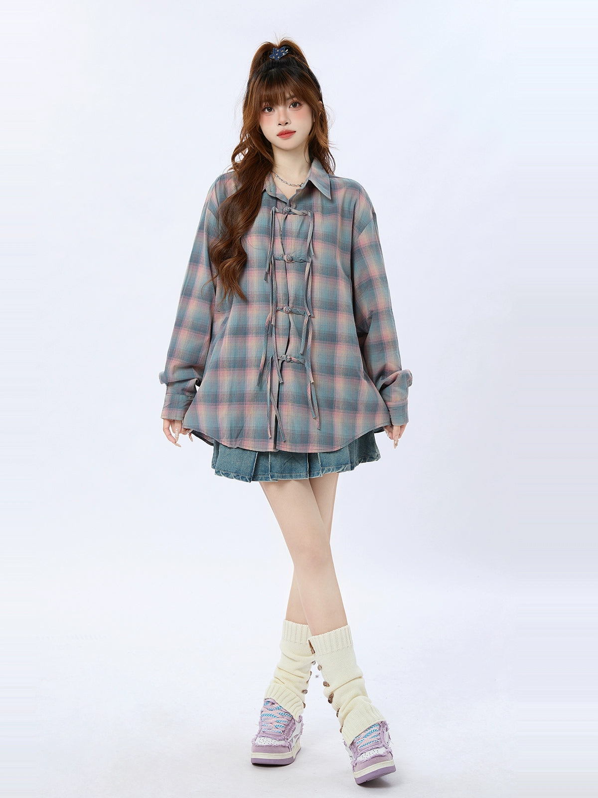 Rainbow Check Loose China Shirt
