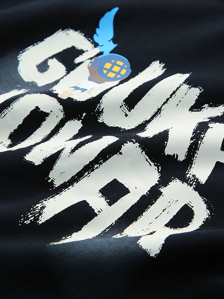 GUUKA & Zangke 联名黑色连帽卫衣女装新款纯棉情侣嘻哈落肩帽衫秋季宽松款