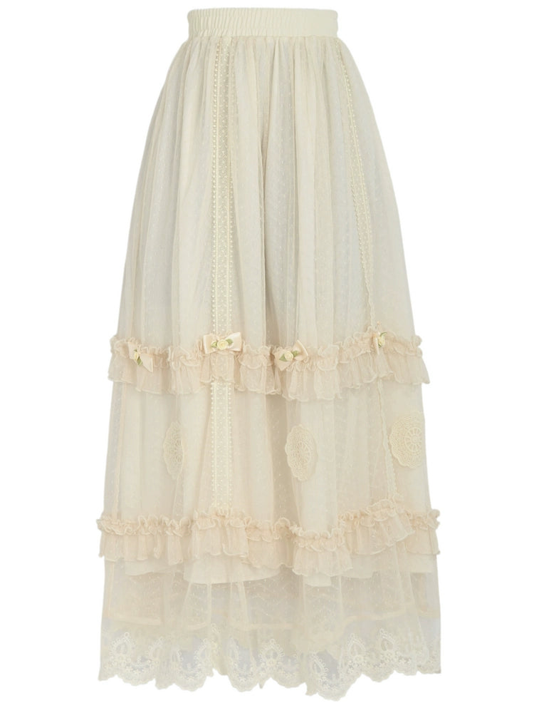 アプリコットフォレストフレンチレースシャツ+ティアードスカート【予約商品】