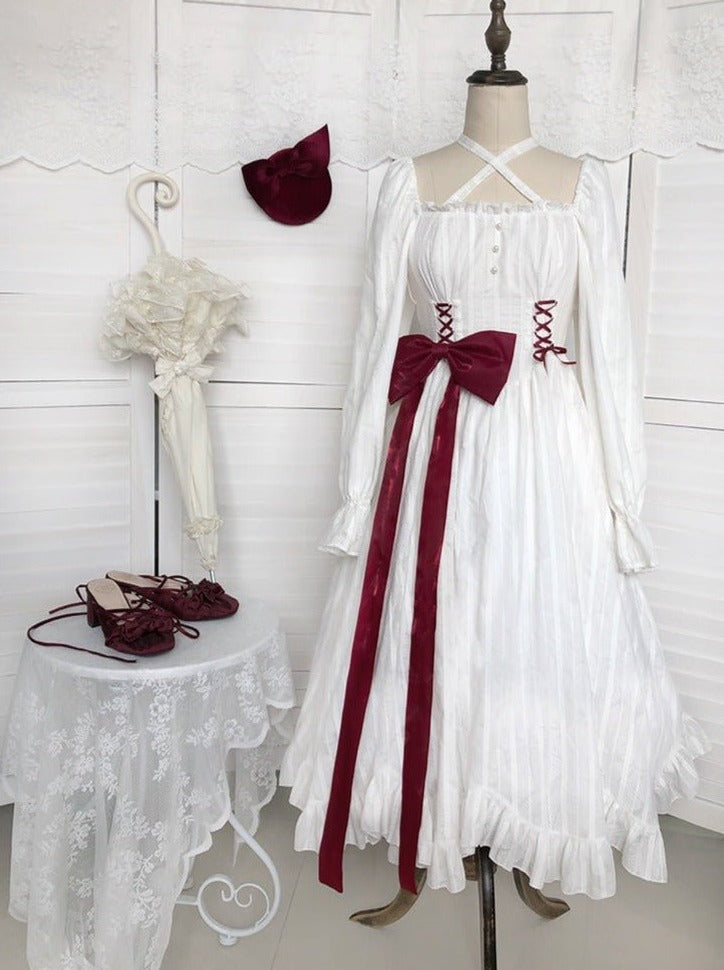 スクエアネックキャンディスリーブ2WAYリボンストラッププリンセスドレス - Belchic