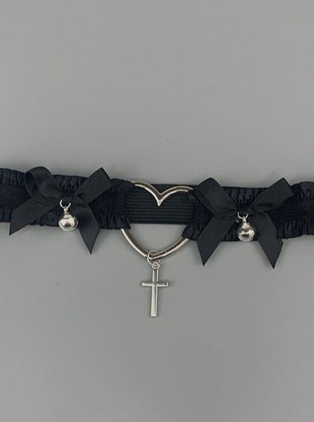 クロスハートリボンネックレス【チョーカー&レッグ2Wayリング】 - LilyBlack