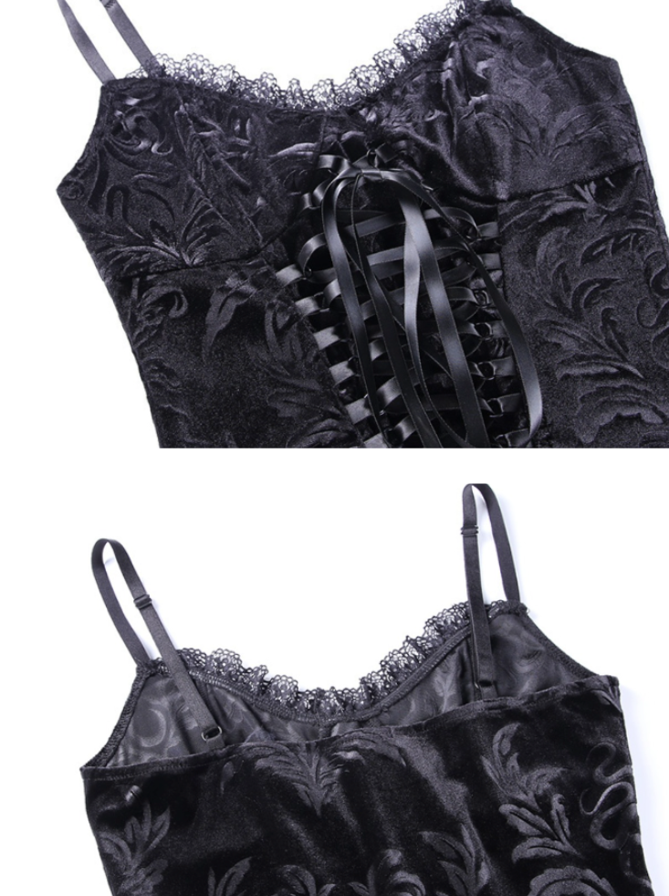 Dunkles schwarzes Sommer-Trägerhemd aus Spitze