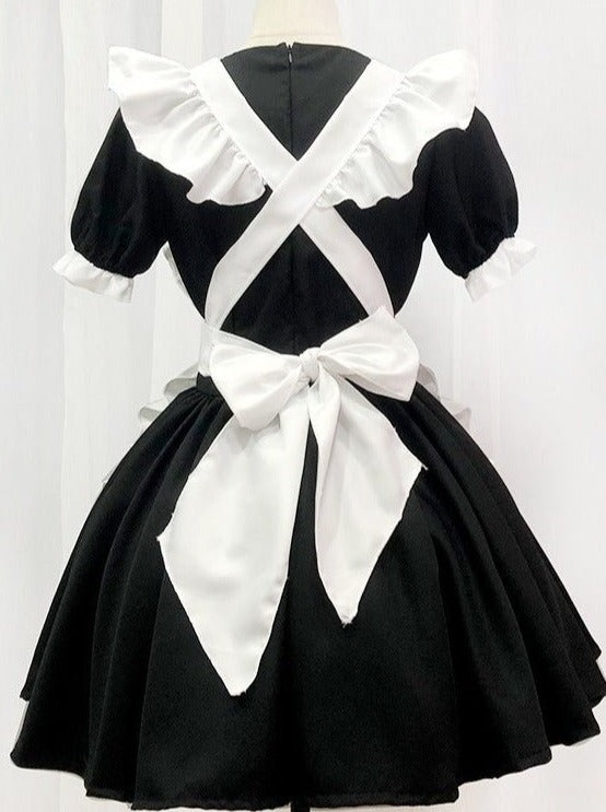 パフスリーブメイドドレス+エプロン+カチューシャ4点セット - Belchic