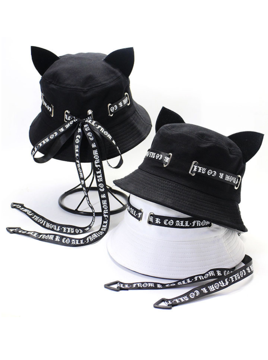 Cat ear logo ribbon strap bucket hat – Belchic