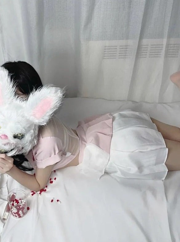 ナース看護師コスプレ十字ハートトップス+スカート+カチューシャ+レッグアクセサリー5点セット - Belchic