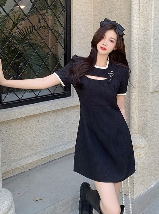 ハートリングショルダーストラップパイピングスプリットワンピース