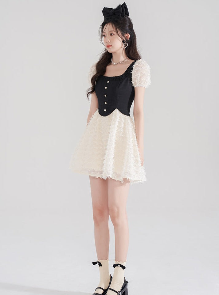 ツートーンフレアフェイクベストスカート