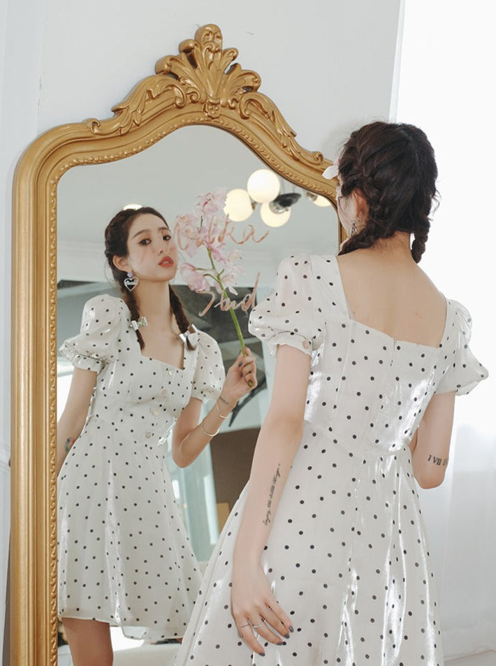 スクエアカラードットサマ-ワンピース