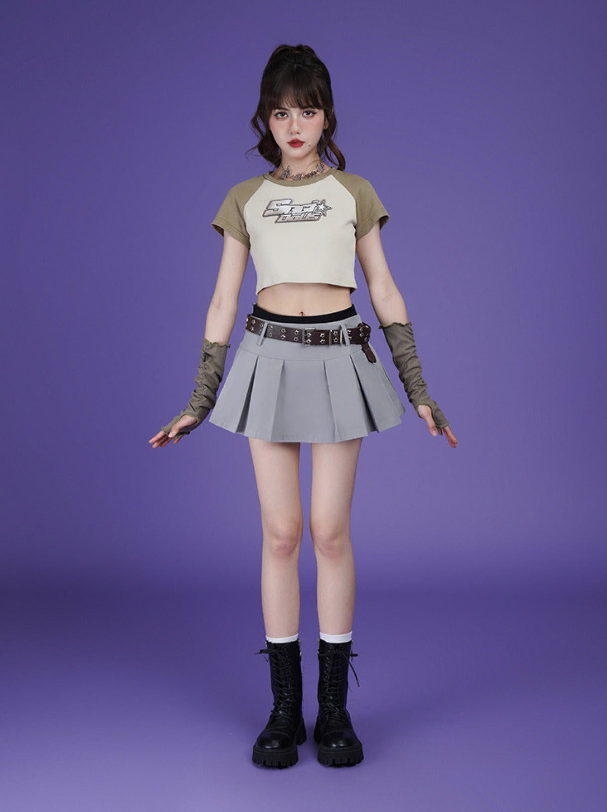 Impact Logo Short T-Shirt + Rib Ruffle Fingerless Arm Covers