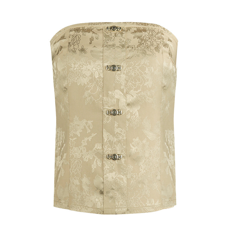 China satin jacquard bare top