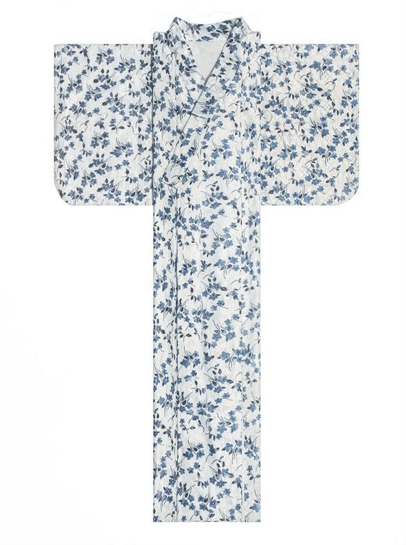 清楚系ホワイト×ブルーフラワー総レース浴衣セット【着物+ハンドバッグ+足袋】