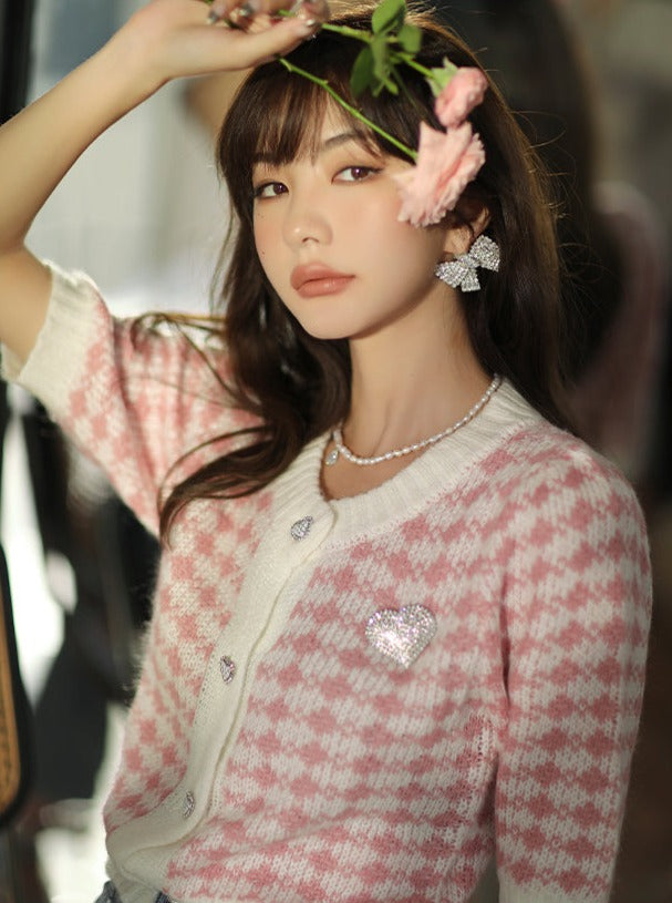 スイートチェックニットカーディガン