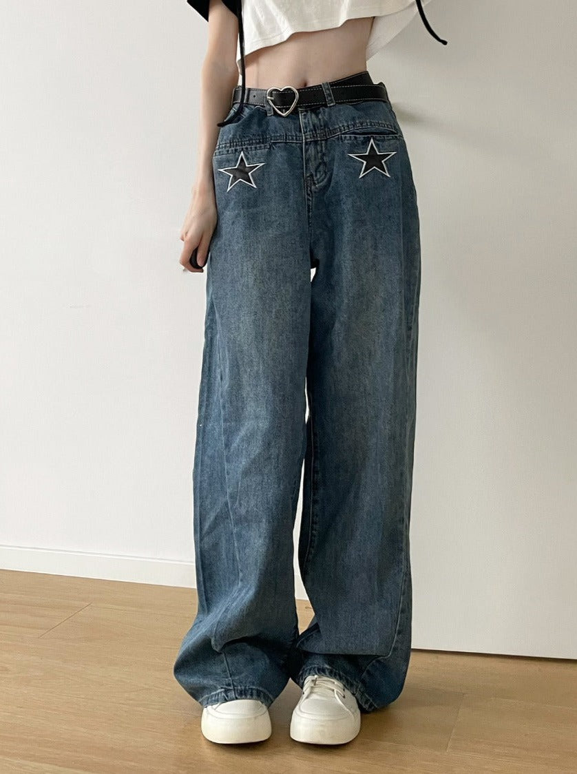 American washed blue denim pants
