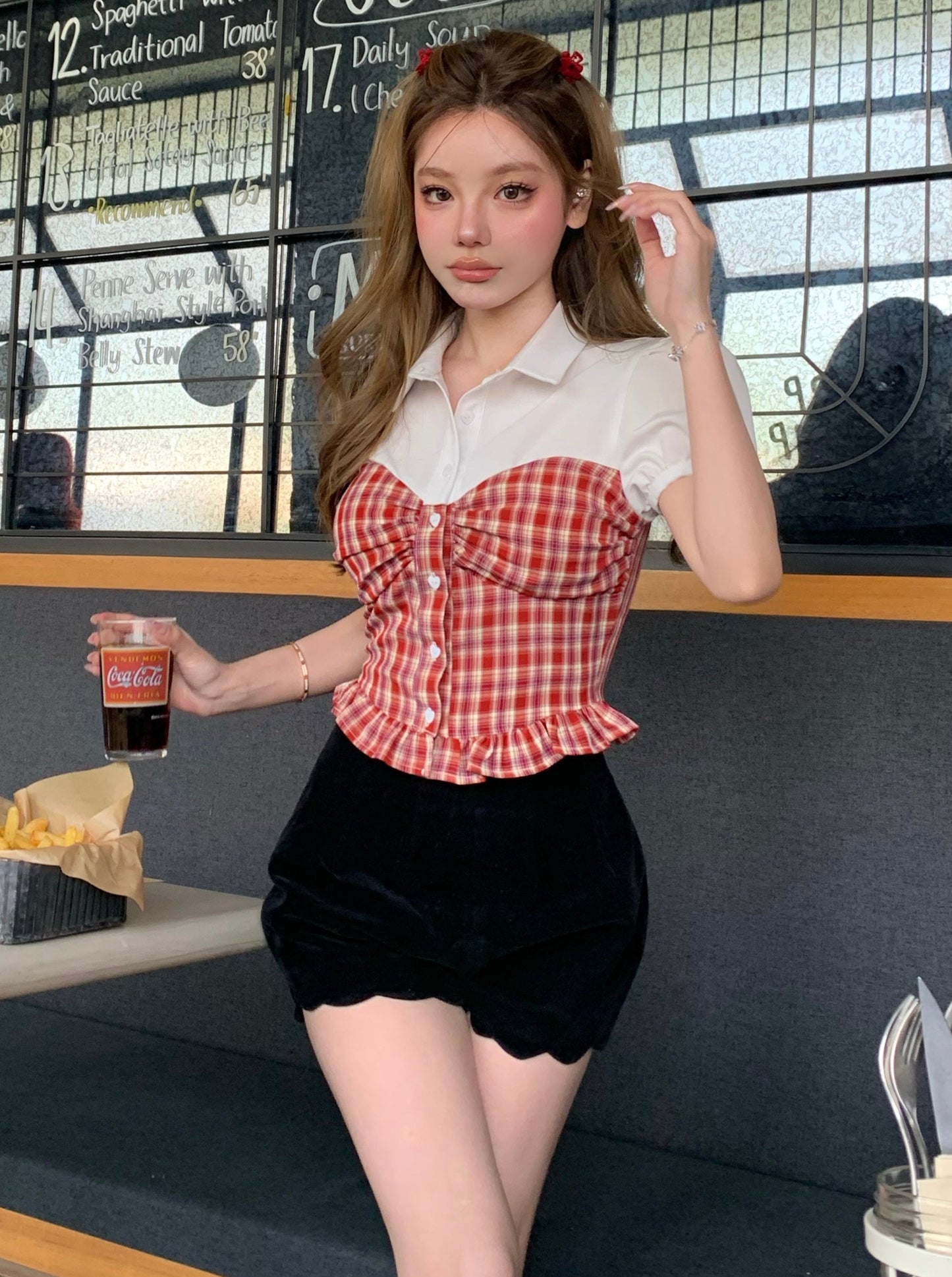 スリムハイウエストカジュアルパンツ