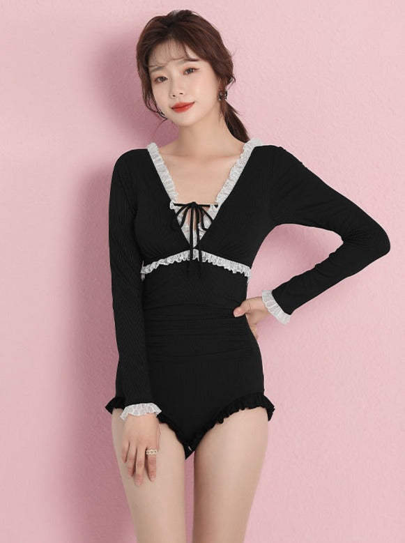 Black frill cover mode swimsuit