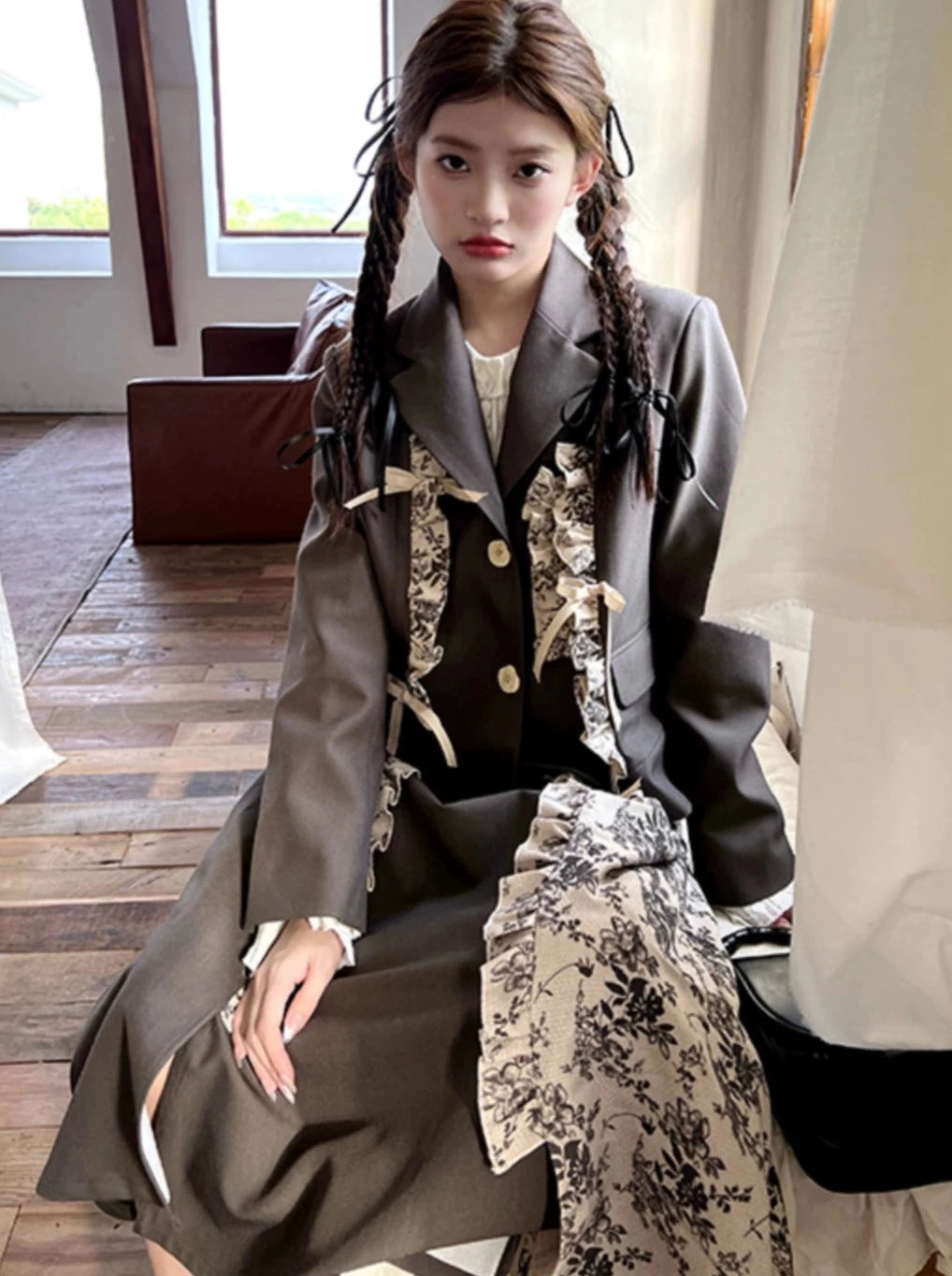 フレンチレトロジャケット+フラワースカート