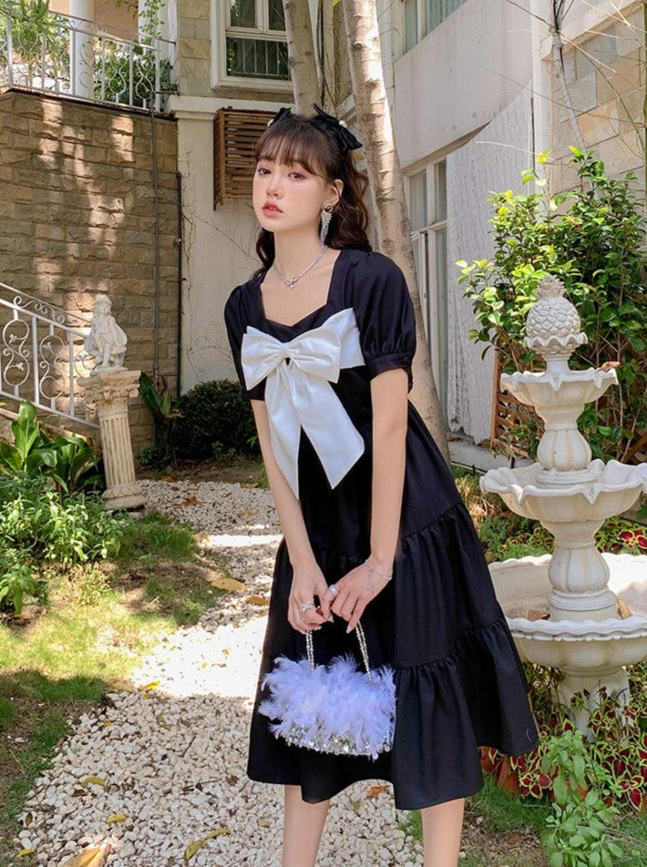 黑暗公主裙子方形色长礼服