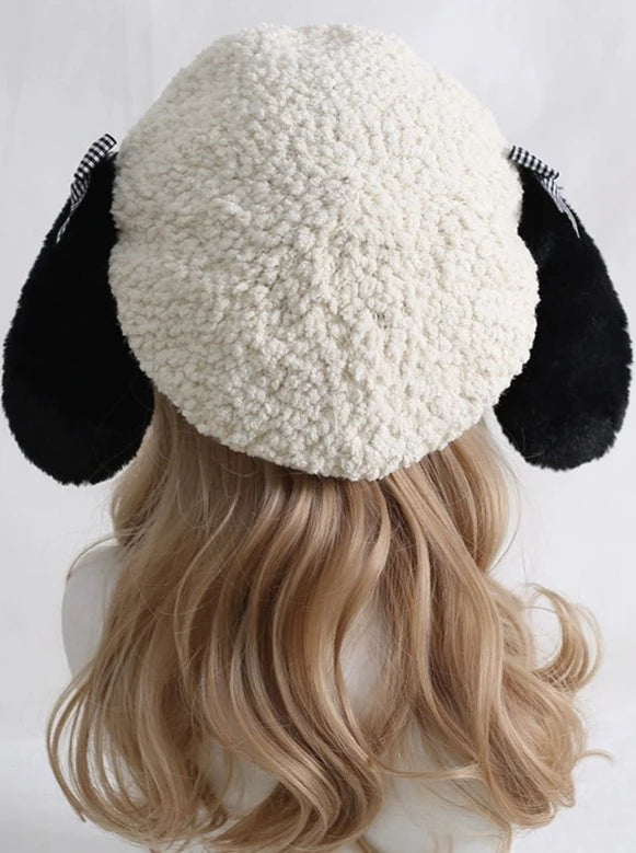 Dog Fur Check Bow Beret