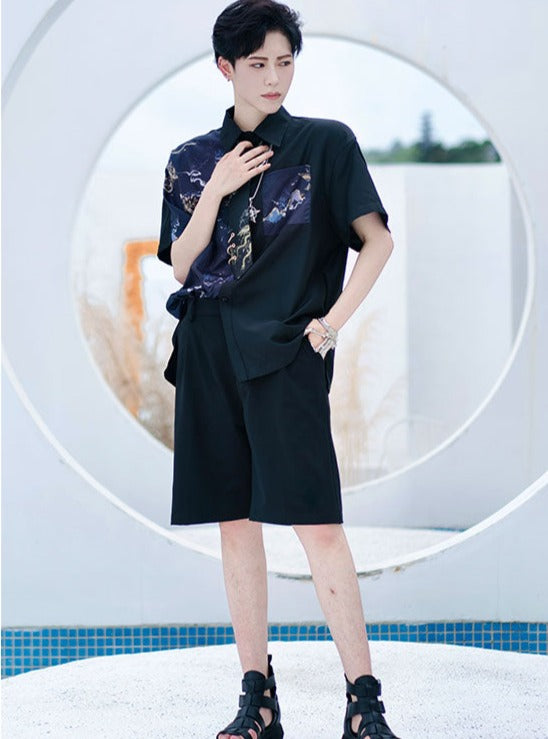 サマーアシメデザインユニセックスシャツ