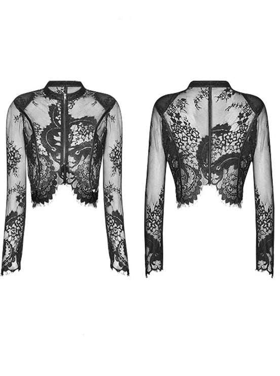 Gothic Cardigan mit Spitze und durchsichtigem Reißverschluss