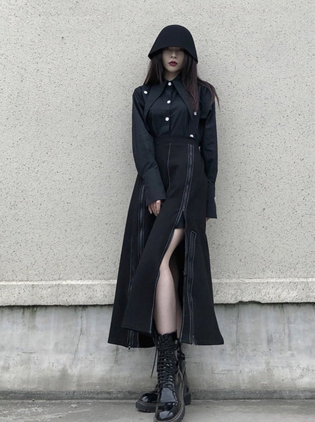 Jupe A-line étroite à taille haute et à fermeture à glissière