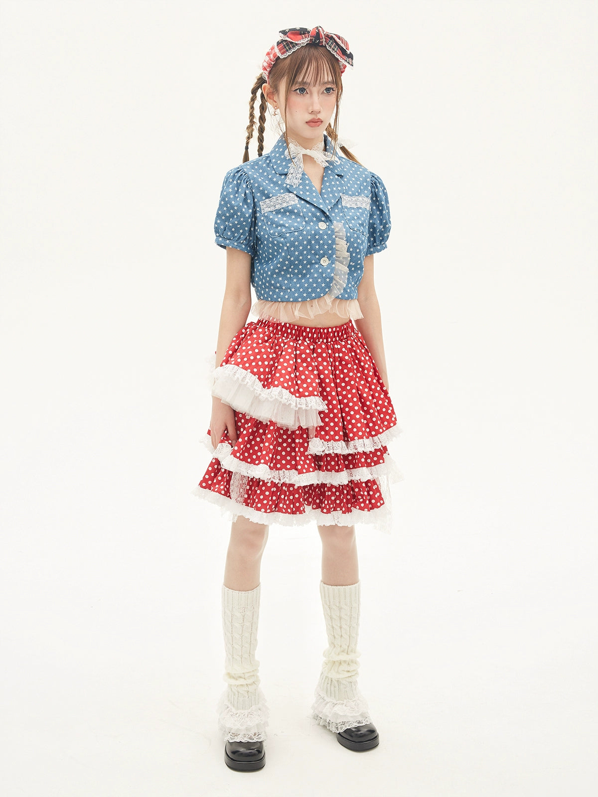 复古波点不对称半身裙