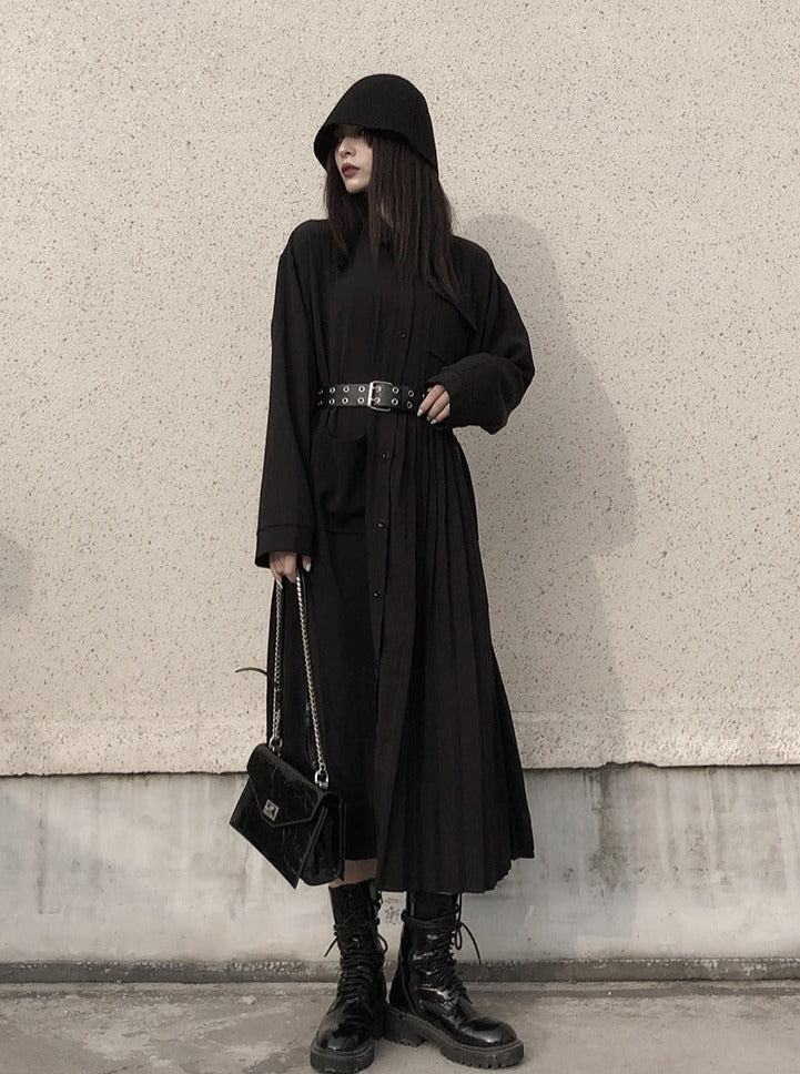 ダークスタイルルーズシャツワンピース