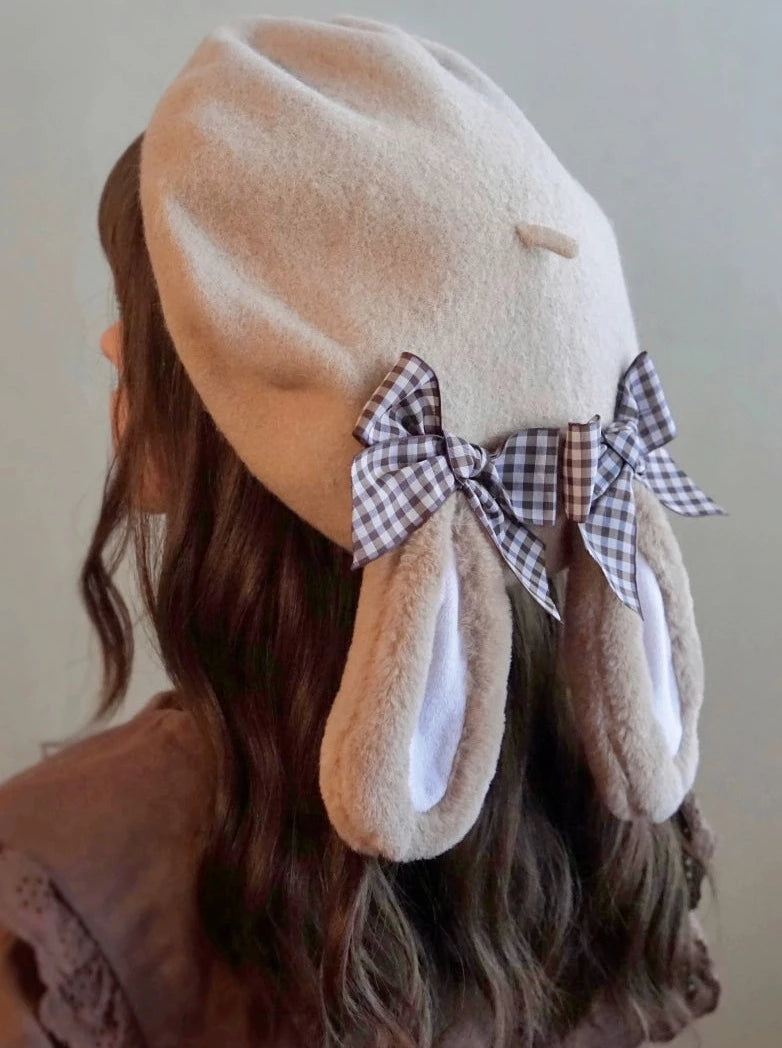 Check Ribbon Bunny Beret