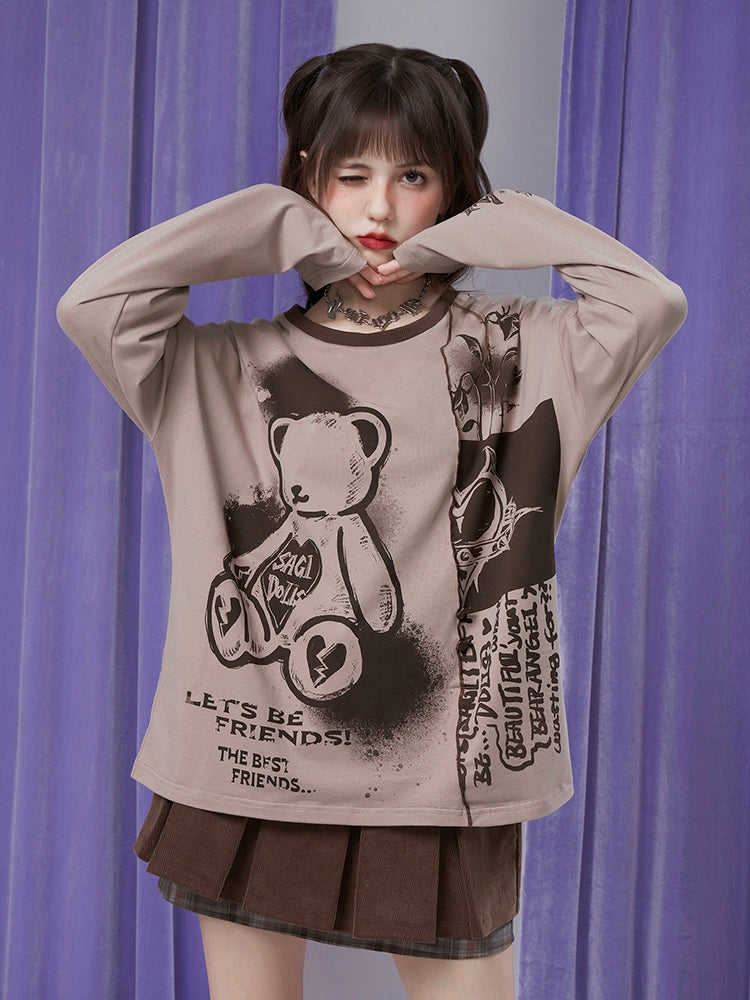 Bear Print Casual Loose Long T