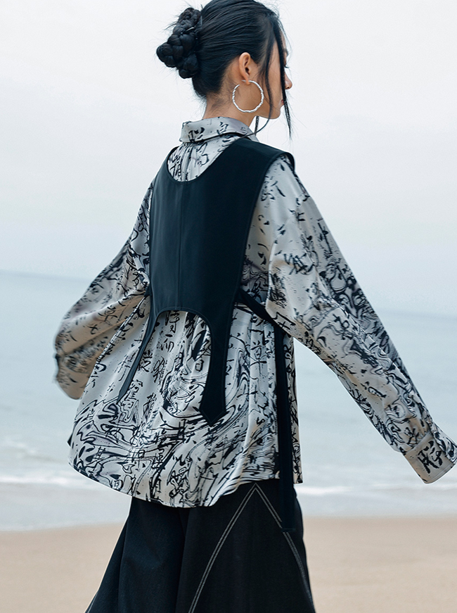 Loose Lazy Print Satin Shirt