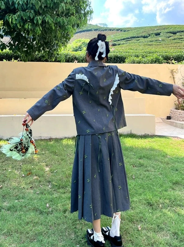 フリルフラワージャケット+フラワープリーツスカート