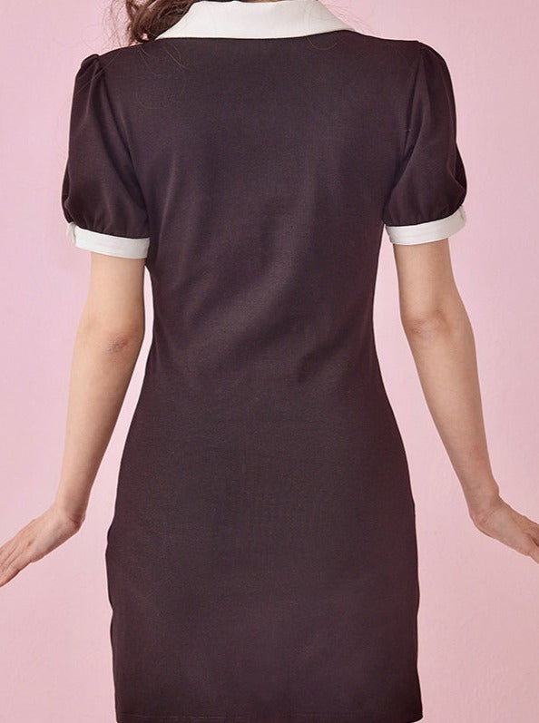 80'sガーリーズダイナープリーツVネックポロシャツワンピース