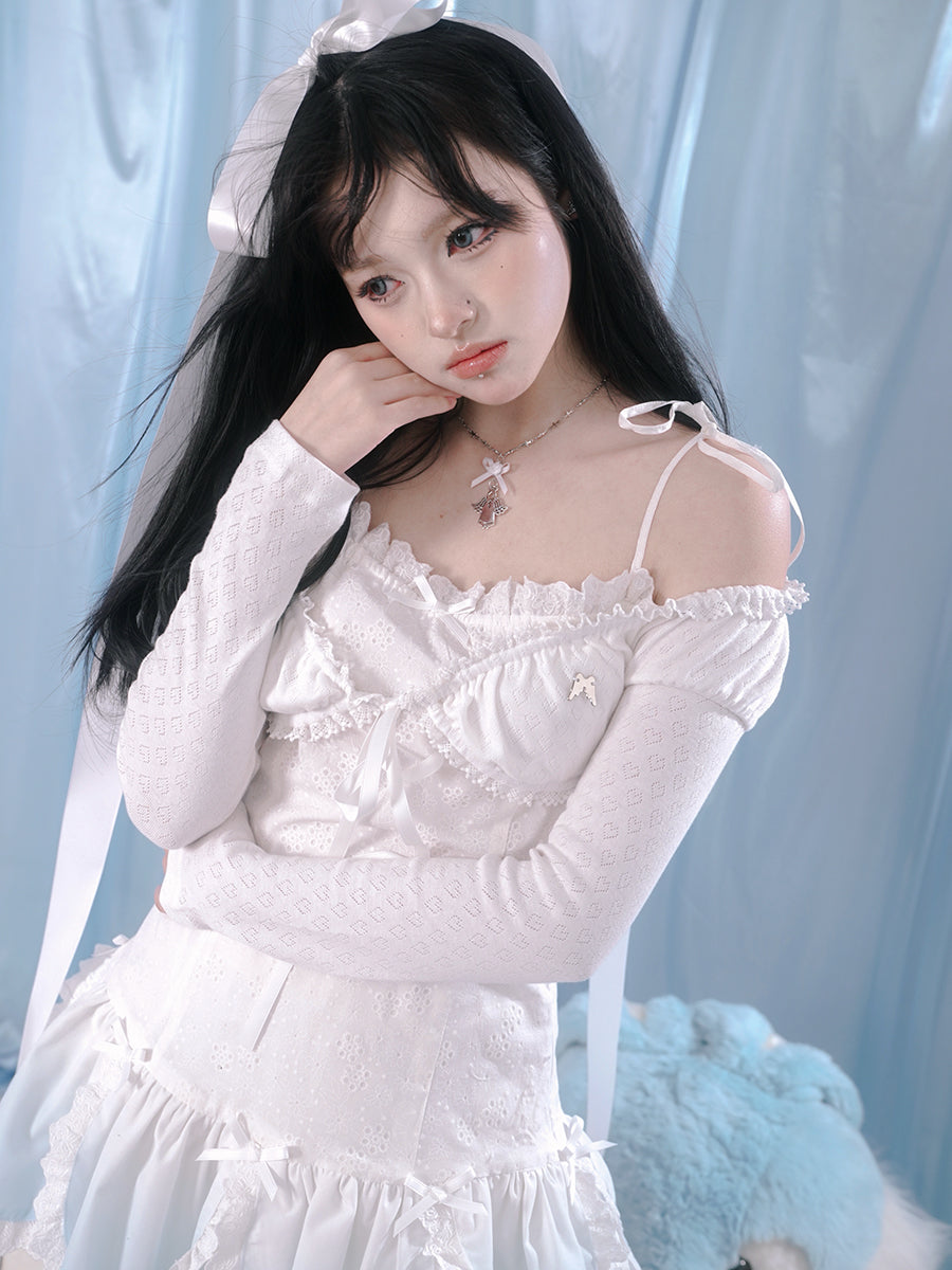 Pure White Lace Ribbon Cardigan Tops