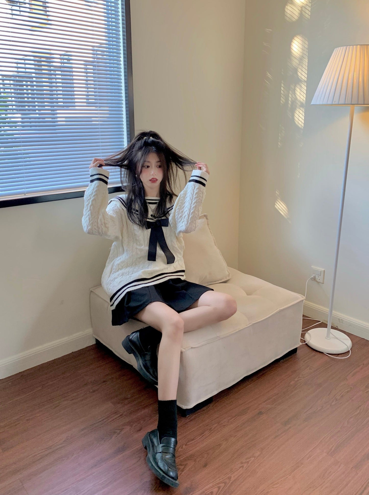 水手领领结针织毛衣