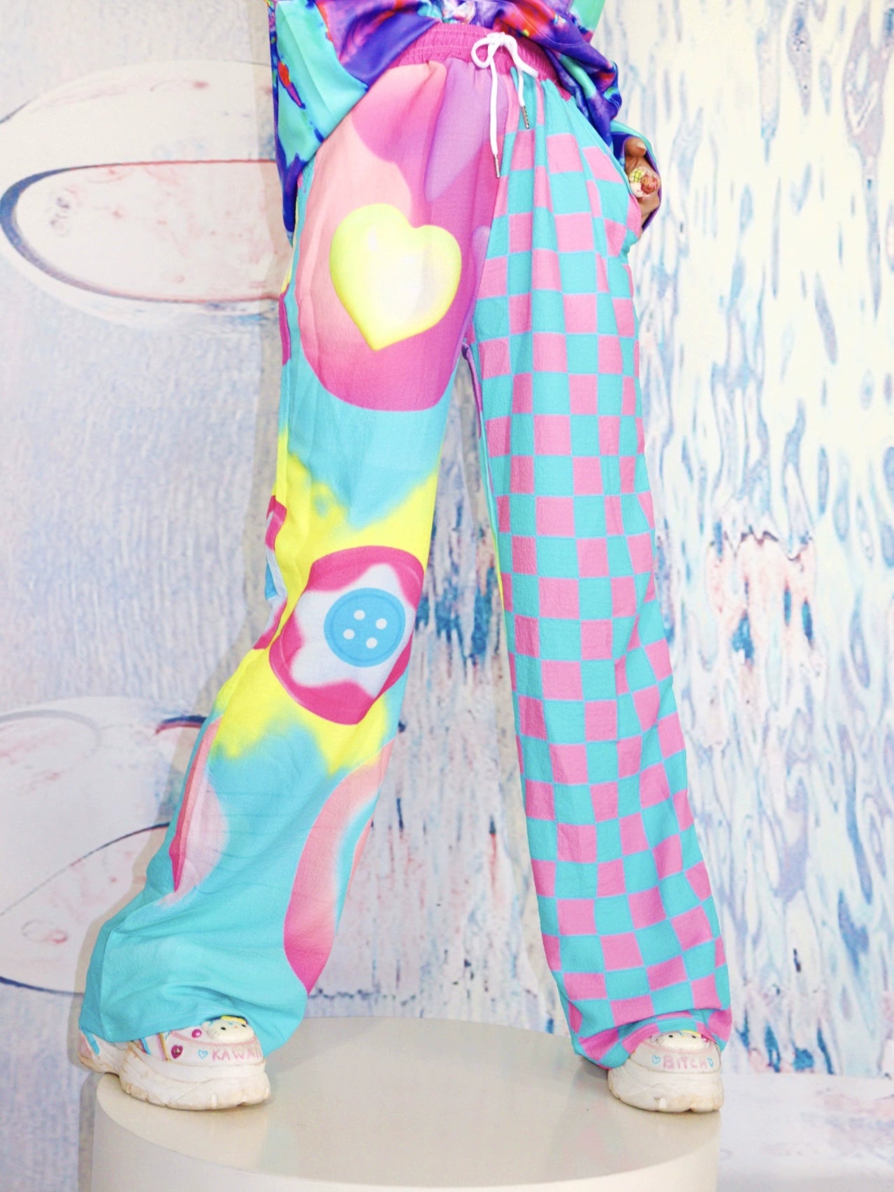 ポップアシメルーズカジュアルワイドレッグパンツ