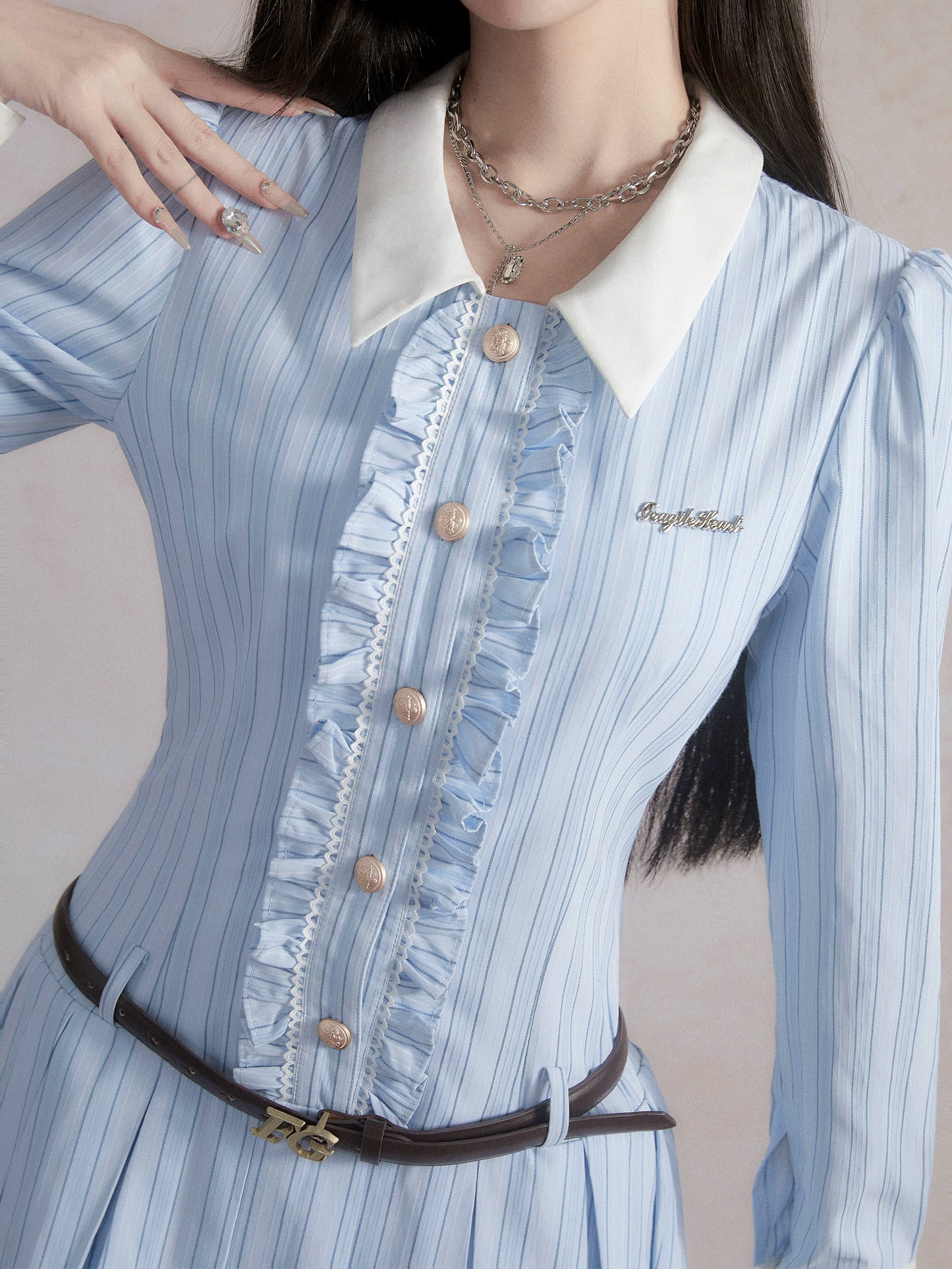 フリルフレンチシャツワンピース