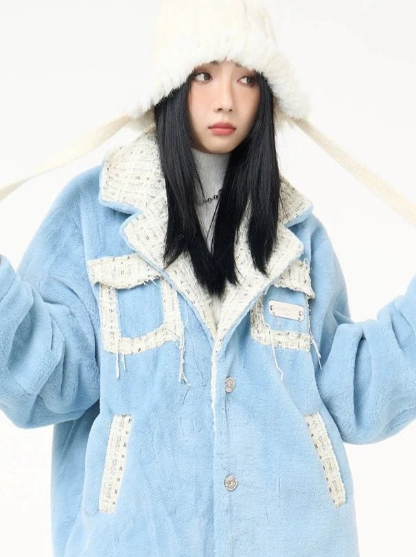 Hayes Jacke aus blauem Lamm-Samt mit Spleißung