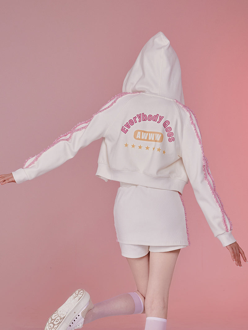 Fancy Casual Lace Stitch Hooded Set-up