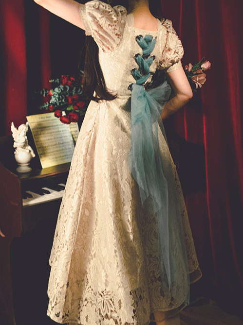 Antique Lace Back Tulle Ribbon Dress