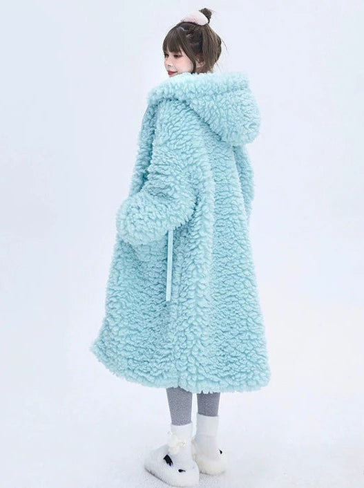 Loose Design Sky Blue Cotton Coat