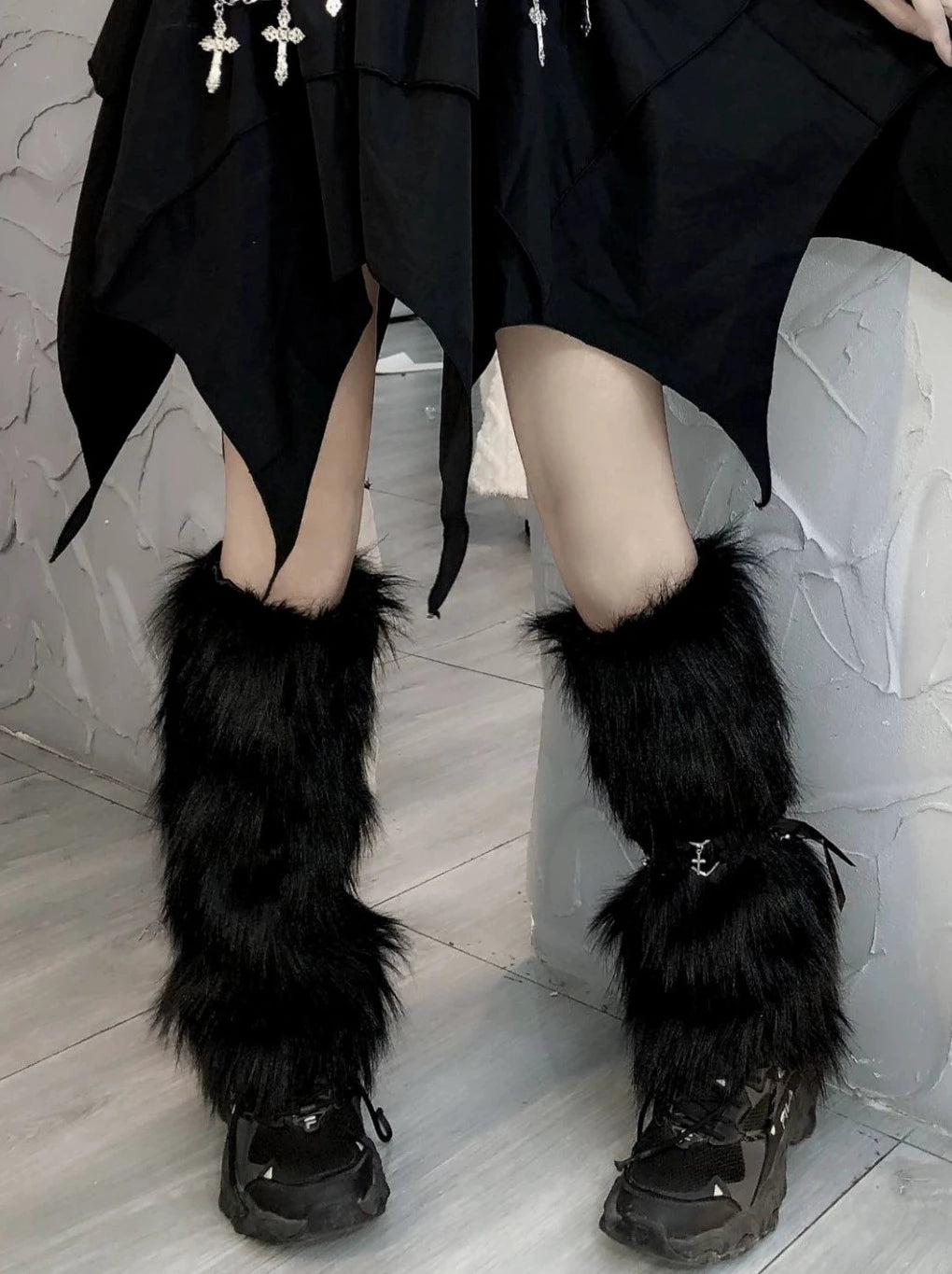 Punk Rock Black Fur Leg Warmers Belchic