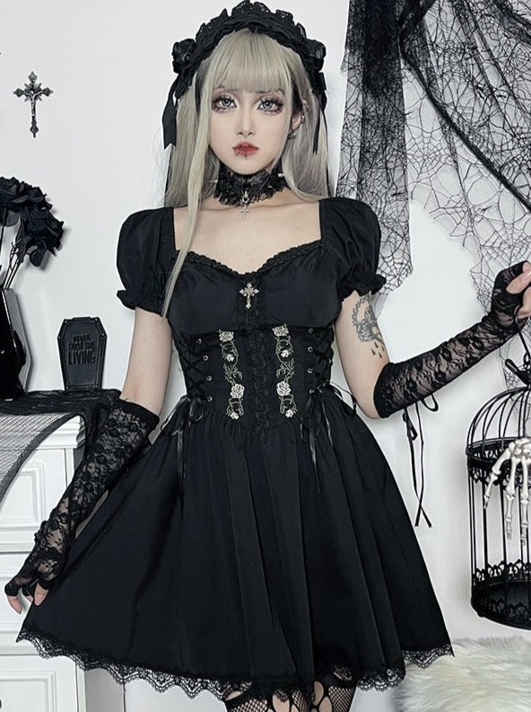 Cross Gothic Dress with Corset Belt – Belchic