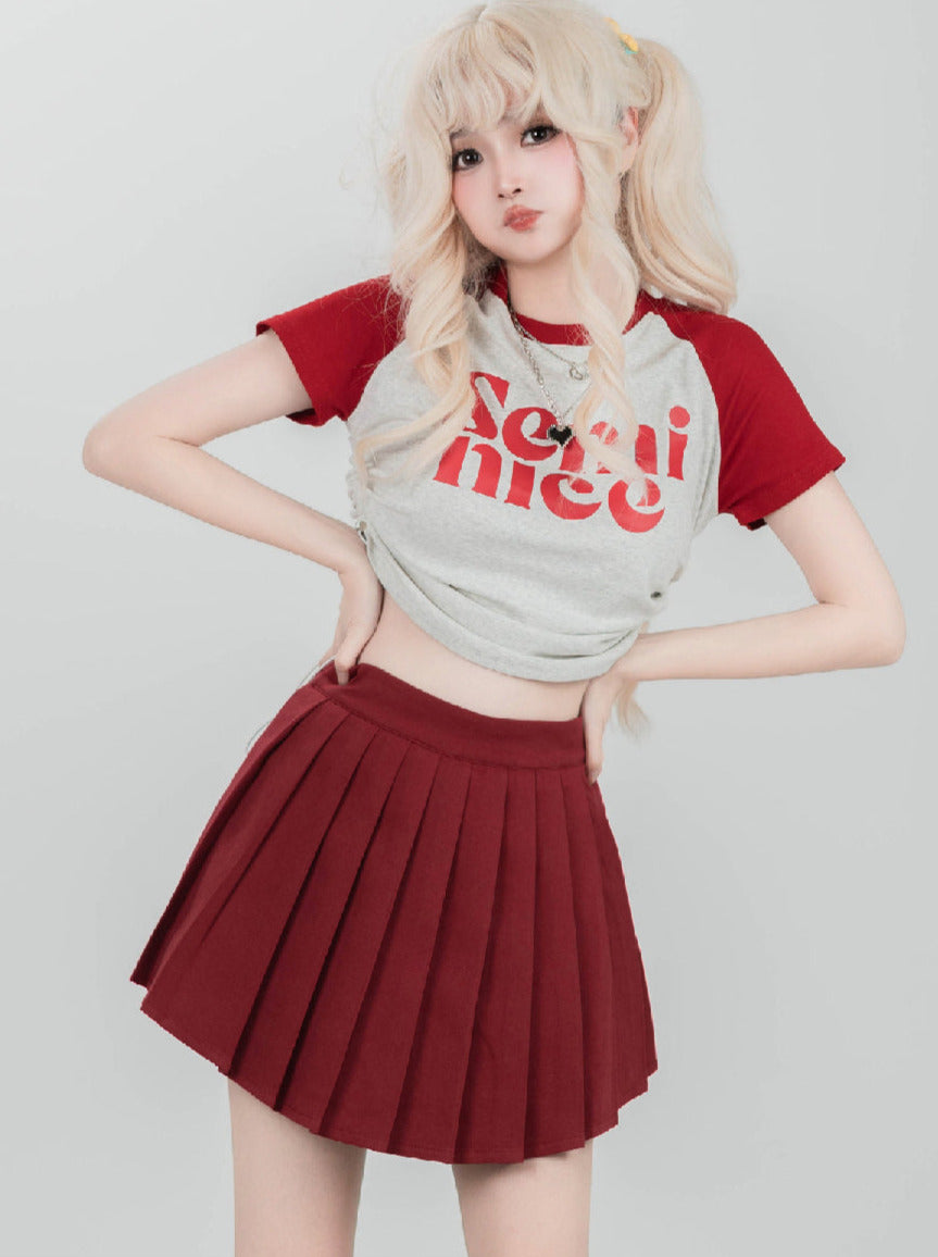 Striped pleated outlet skirt red