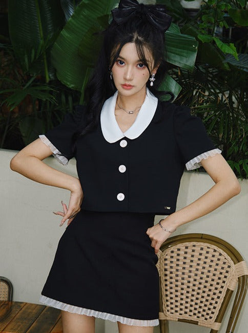 カジュアルラウンドネックトップス+タイトスカート