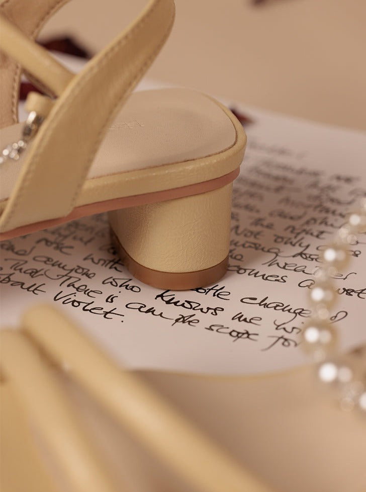 Pearl chain strap square sandals