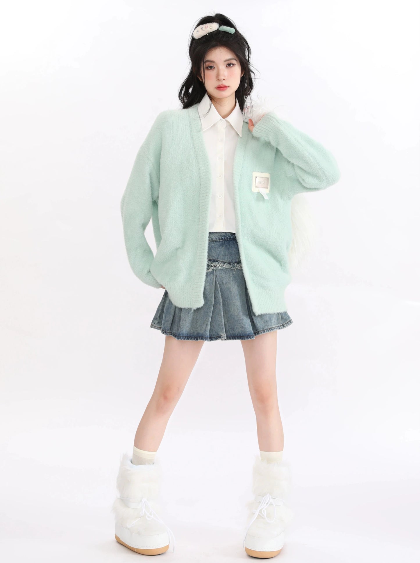 Faux Two Piece Shirt Splicing Faux Fur Jacket